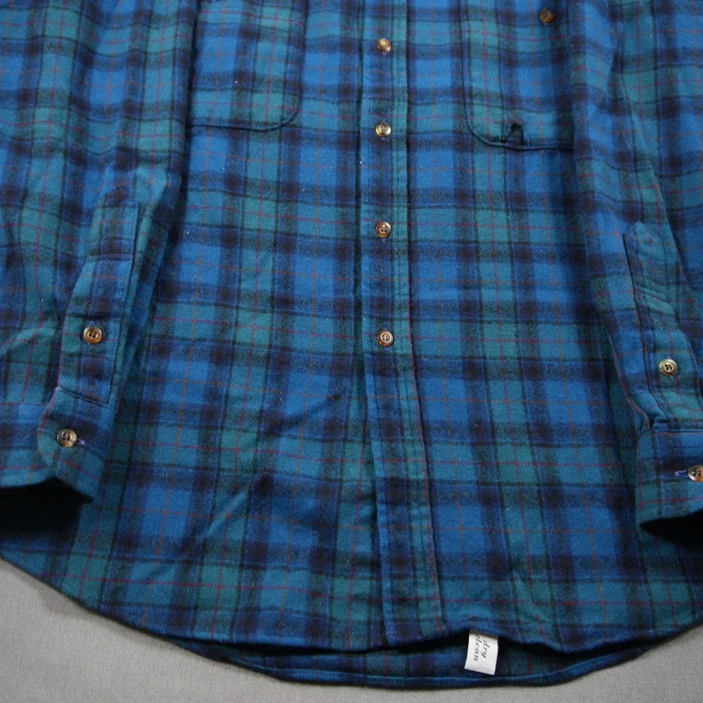 Pendleton Vintage Plaid Wool Flannel Men Shirt L Western Blue Logger Cabin Retro